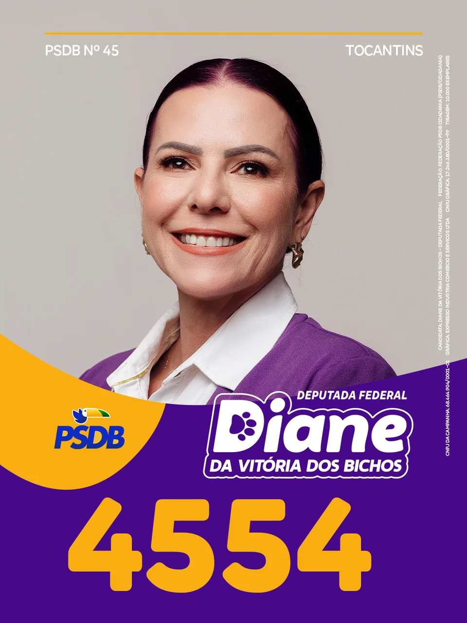 Santinho digital oficial da campanha: Diane, Deputada Federal, 4554.